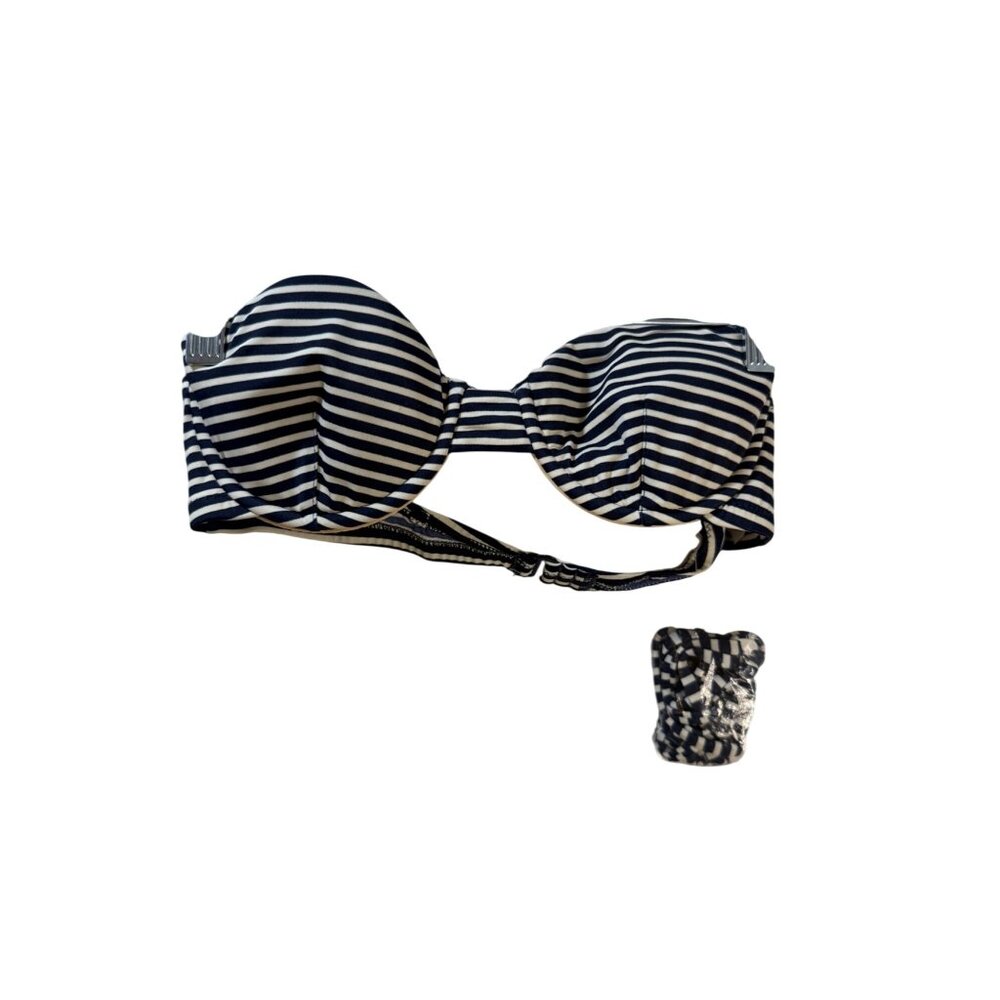 Navy Blue Striped Strapless Underwire Bra With Removable‎ Straps